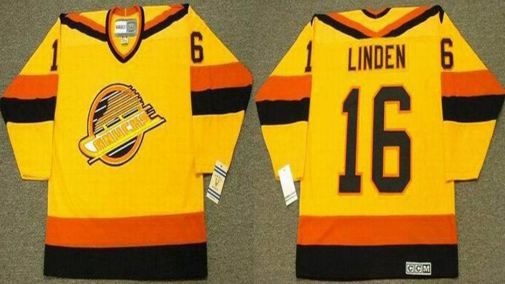 2019 Men Vancouver Canucks 16 Linden Yellow CCM NHL jerseys